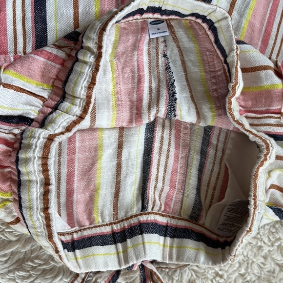 OLD NAVY Pink/White/Navy Blue Striped Linen Drawstring Wide Leg Pants Size M - Picture 8 of 11